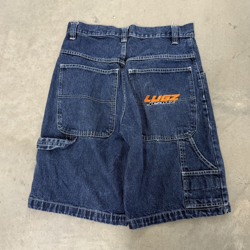 Lugz Denim Shorts Mens 32 Blue Excellent Carpenter Embroidered Logo Vintage 90s